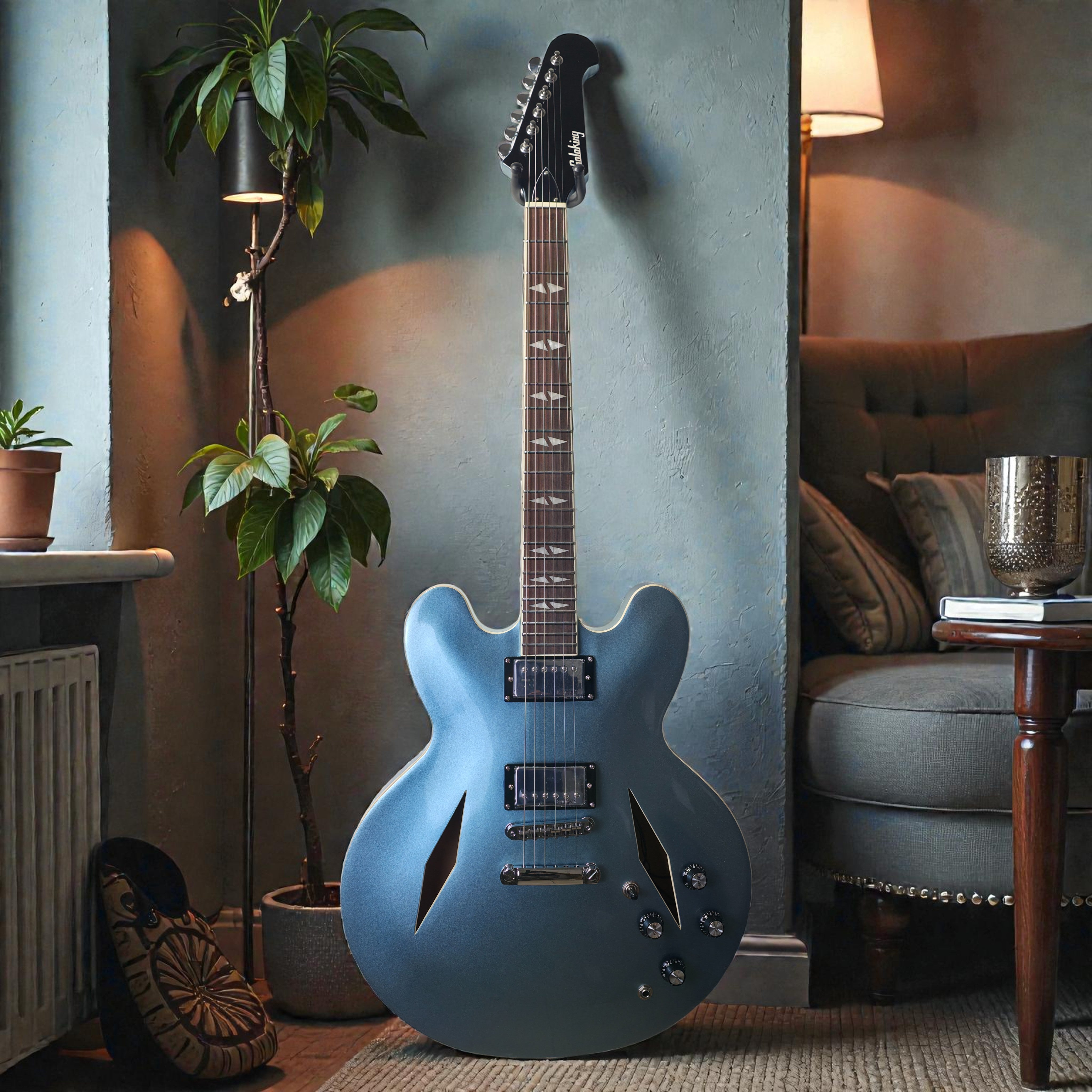 ☆★【GROVER ペグ】SELVA エレキギター グレー☆★ Electric Guitar Soloking SDG-335 DG Style Tribute in Pelham Blue