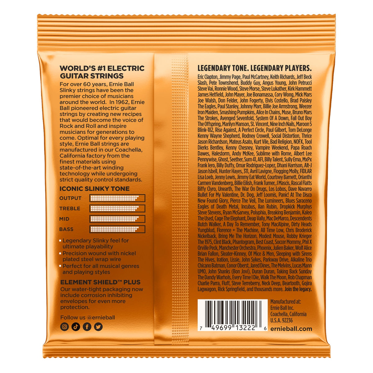 Ernie Ball P02222 Hybrid Slinky Nickel Wound Electric Guitar Strings 9-46 Gauge