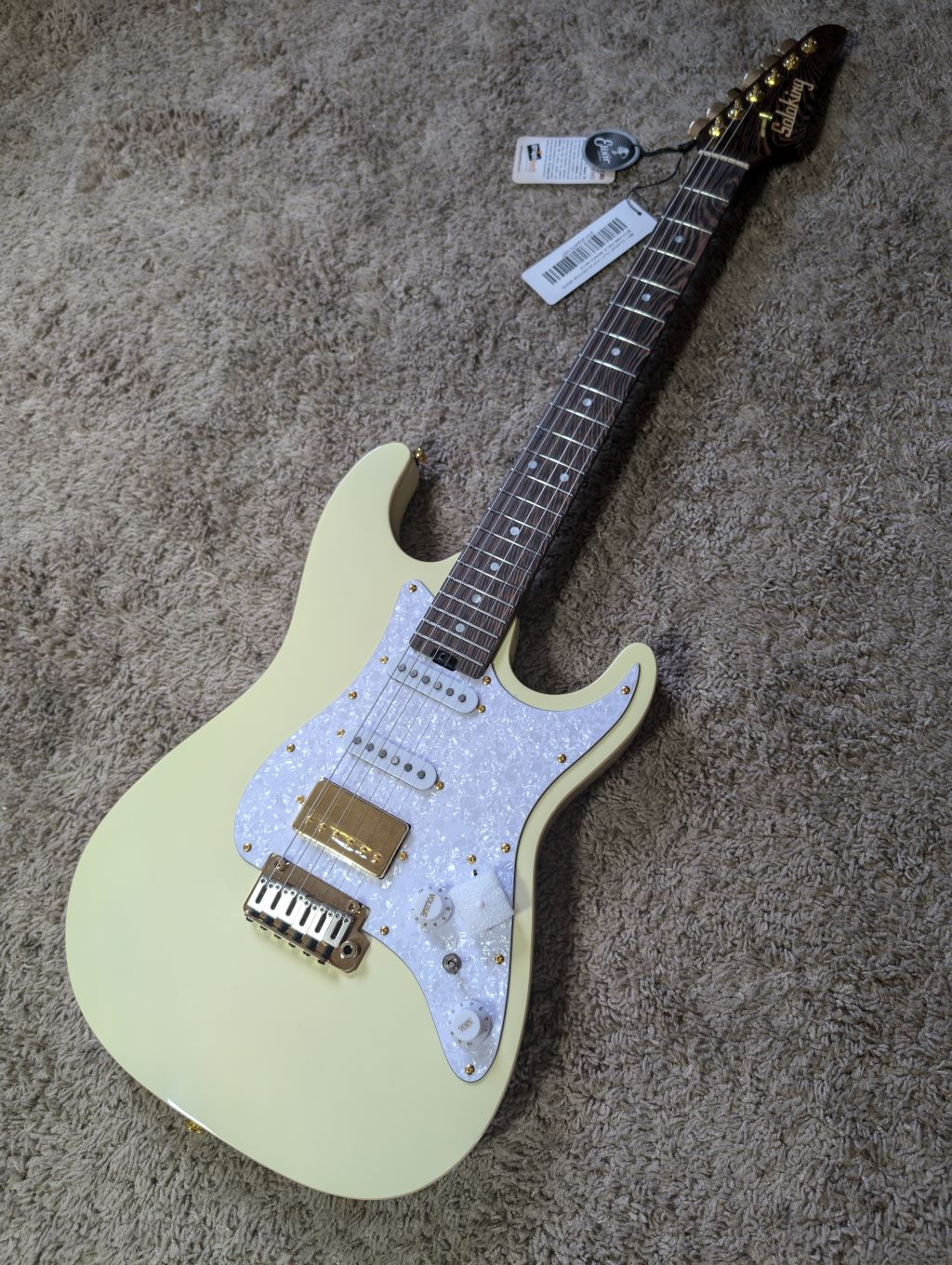 Electric Guitar Soloking MS-1 Classic Flat Top In Vintage White With One Piece Wenge Neck