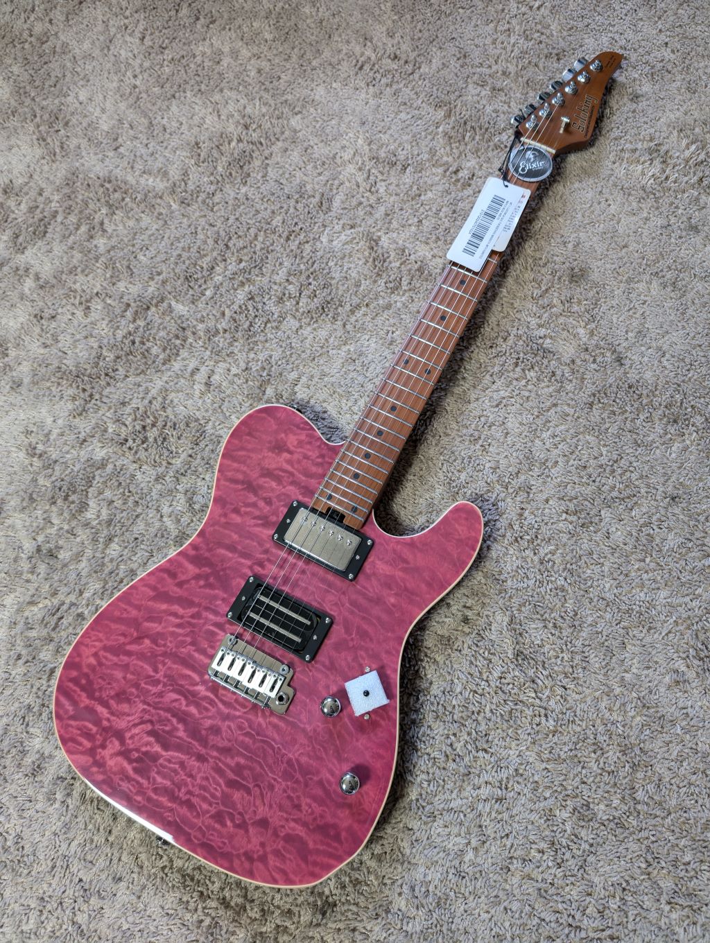 Electric Guitar Soloking MT-1 Custom 24 Quilt In Seethru Magenta With Roasted Maple Neck And Fb