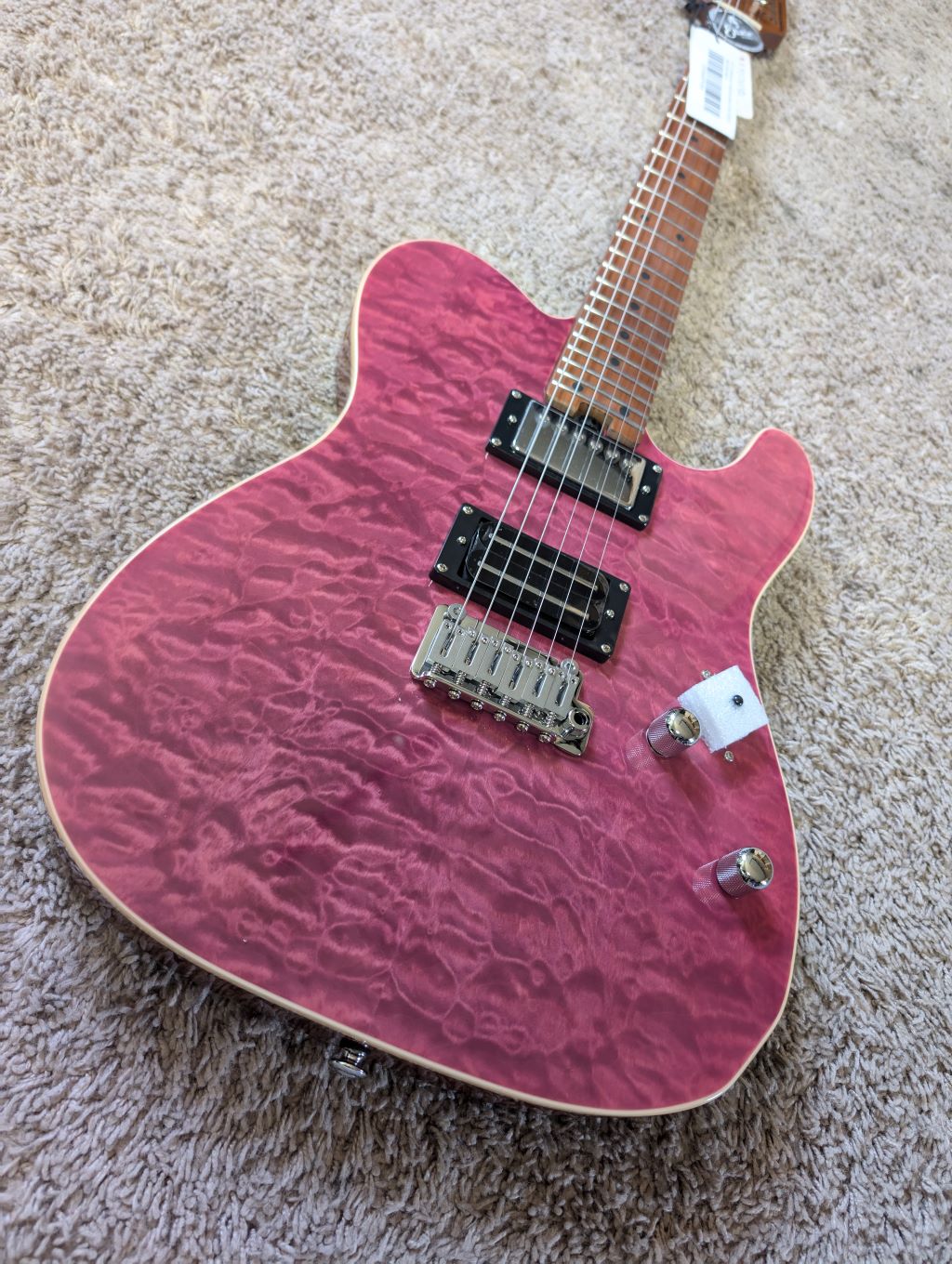 Electric Guitar Soloking MT-1 Custom 24 Quilt In Seethru Magenta With Roasted Maple Neck And Fb