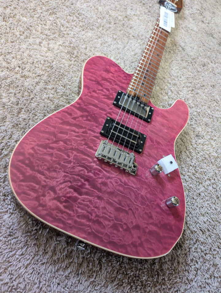 Electric Guitar Soloking MT-1 Custom 24 Quilt In Seethru Magenta With Roasted Maple Neck And Fb