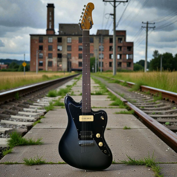 Electric Guitar Jet Guitars JJ-350 BK BARITONE MOONBURST Free Setup