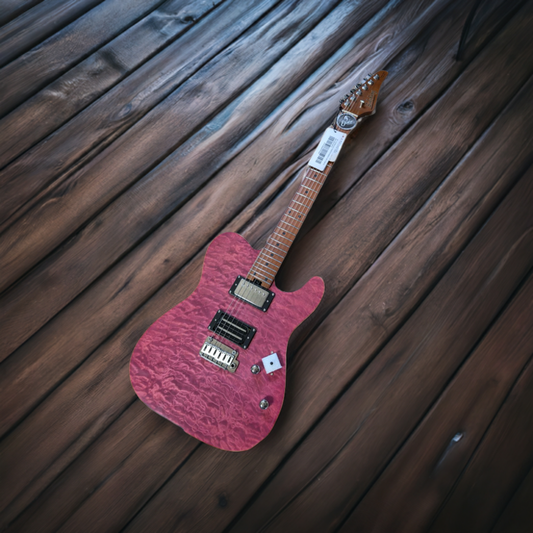 Electric Guitar Soloking MT-1 Custom 24 Quilt In Seethru Magenta With Roasted Maple Neck And Fb