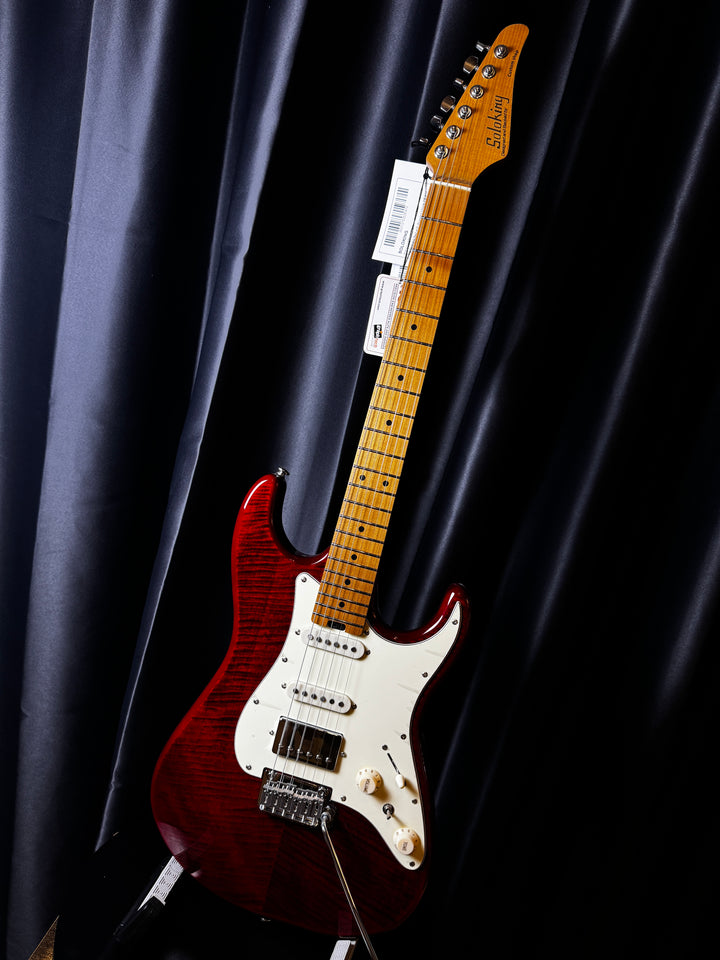 Electric Guitar Soloking MS-11 Classic MKII in Transparent Red with Roasted Maple FB and 5A Flame Top Nafiri Special Run