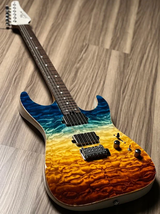 Electric Guitar Soloking MS-1 Custom 24 HH Quilt with Rosewood FB in Beach Sunset Surf Fade JESCAR