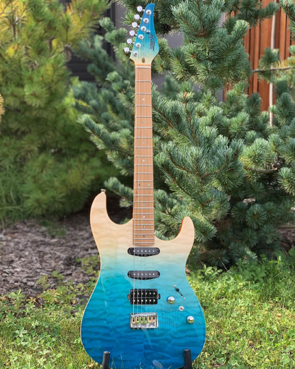 Electric Guitar Jet Guitars JS1000 QTBL Quilted Transparent Blue Free Setup