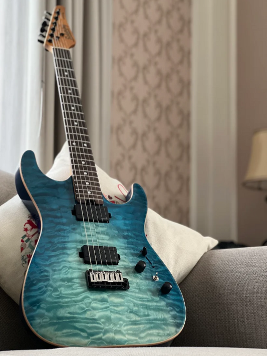 Electric Guitar Soloking MS-1 Custom 22 HH Flat Top in Turquoise Wakesurf MOD with Fishman Fluence Modern