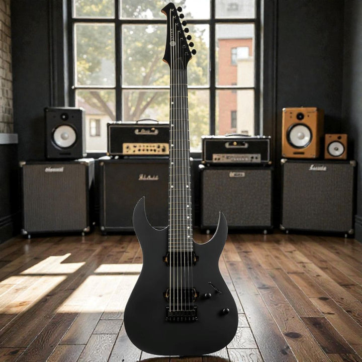 Electric Guitar Spira S-407 Mbk Black Satin 7 String Free Setup
