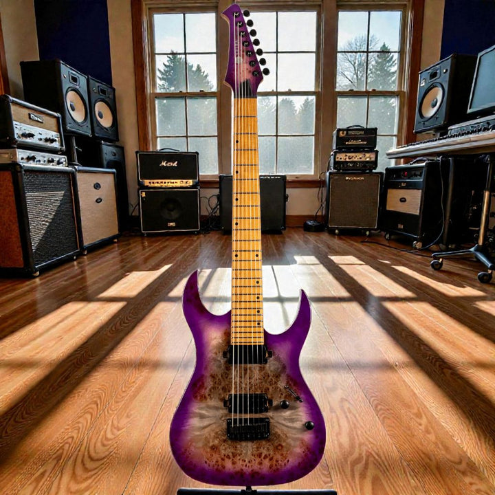 Electric Guitar Spira S-457 Tpp Trans Purple Gloss 7 STRING Free Setup