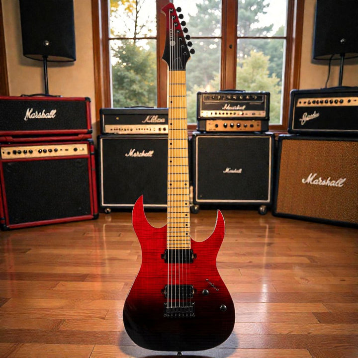 Electric Guitar Spira S-457 Trd Trans Red Gloss 7 STRING Free Setup