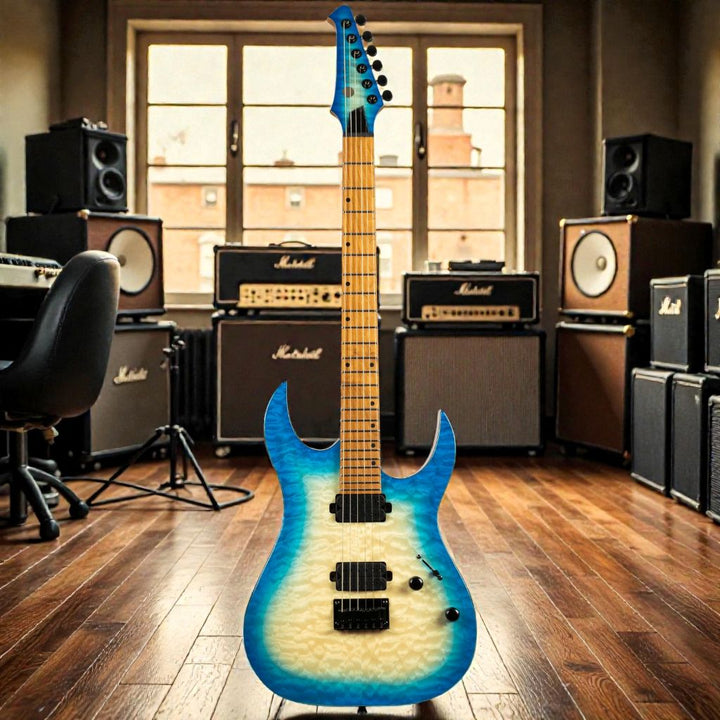 Electric Guitar Spira S-500 Qab Trans Aqua Blue Gloss Free Setup