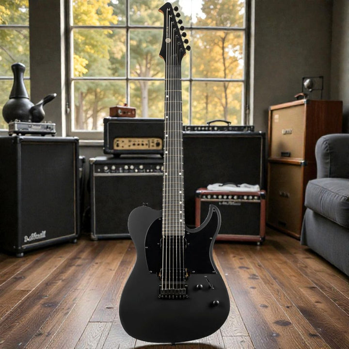 Electric Guitar Spira T-407 Mbk Black Satin 7 String Free Setup