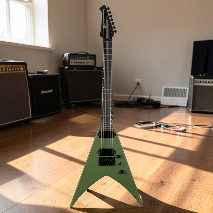 Electric Guitar Spira V-407 Mgr Green Satin 7 STRING Free Setup