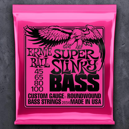 Ernie Ball P02834 Super Slinky Nickel Wound Electric Bass Strings 45-100 Gauge