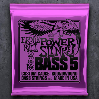 Ernie Ball P02821 Power Slinky Nickel Wound 5-String Electric Bass Strings 50-135 Gauge