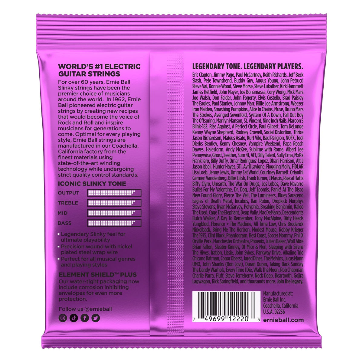 Ernie Ball P02220 Power Slinky Nickel Wound Electric Guitar Strings 11-48 Gauge