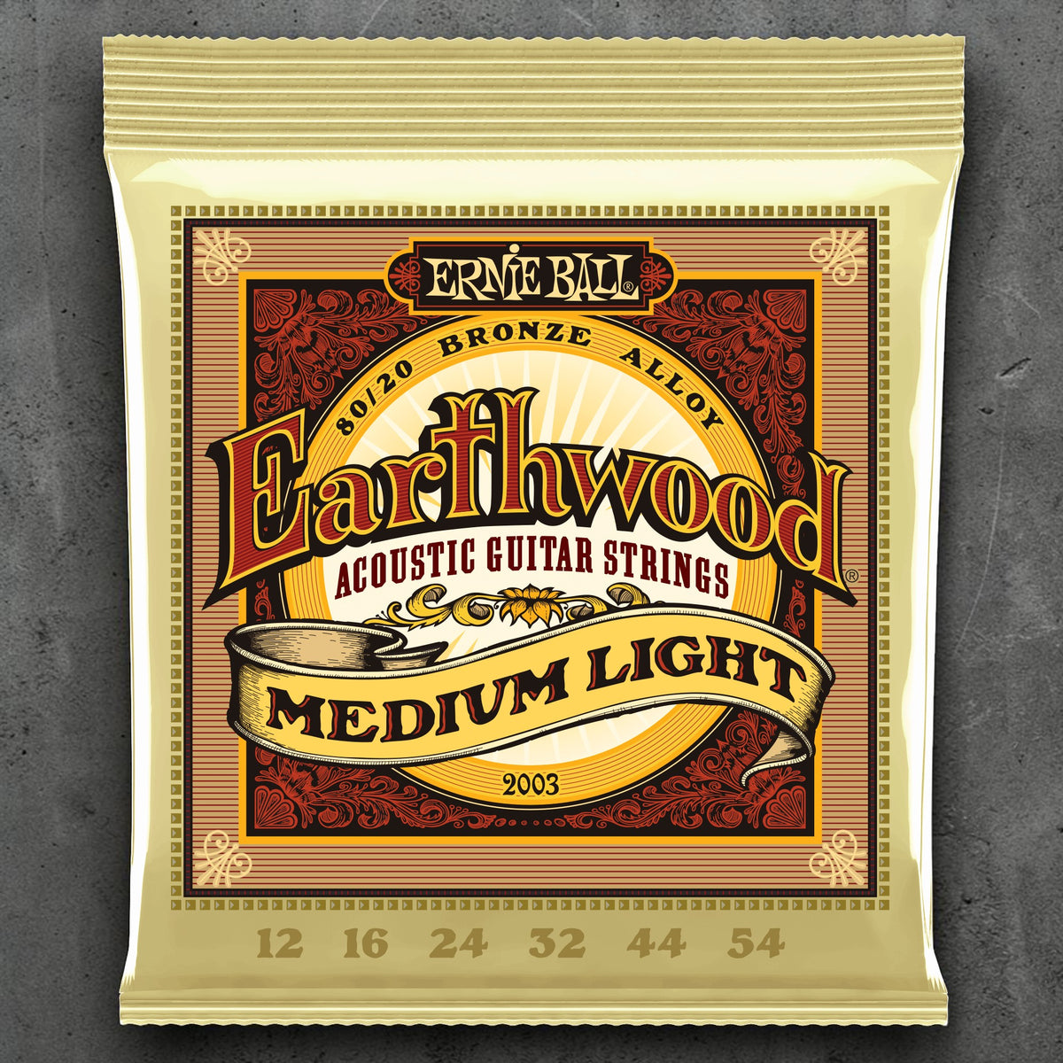Ernie Ball P02003 Medium Light Earthwood 80/20 Bronze Acoustic Guitar Strings 12-54 Gauge