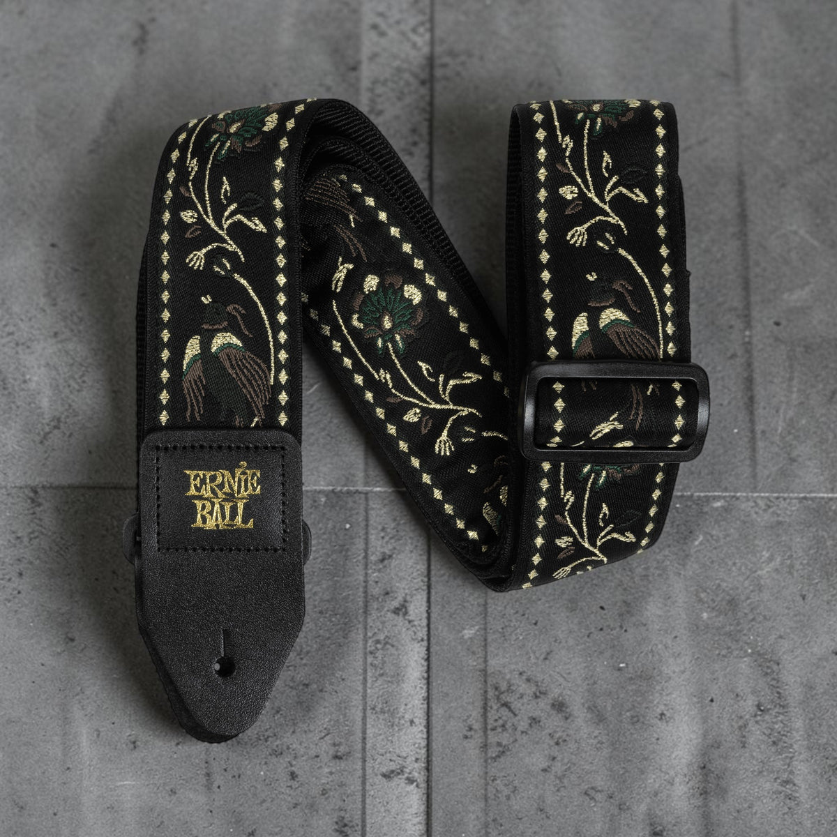 Ernie Ball P05372 Classic Jacquard Guitar Strap/Bass Strap - Black Pleasant Pheasant