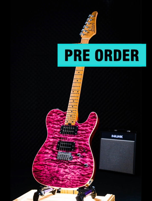 Electric Guitar Soloking MT-1 Custom 24 Quilt In Seethru Magenta With Roasted Maple Neck And Fb