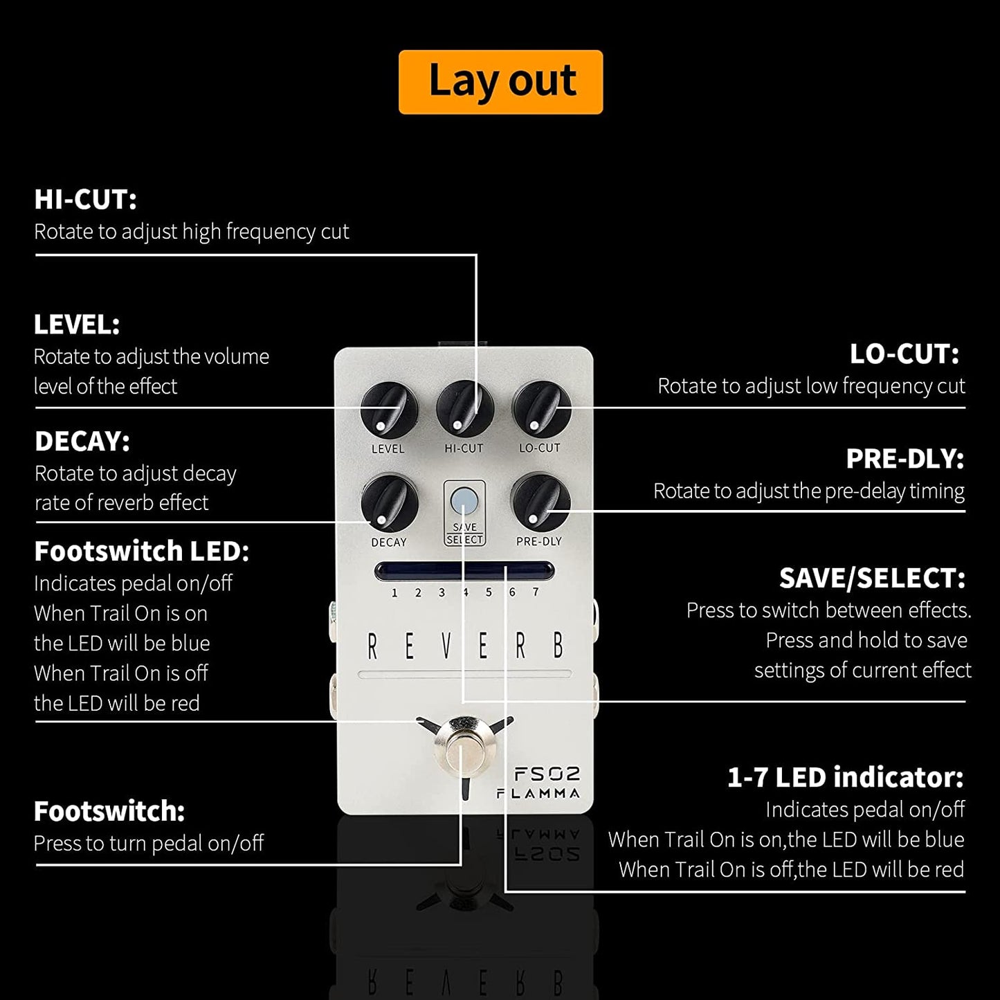 FLAMMA FS02 Reverb Guitar Pedal Stereo Digital