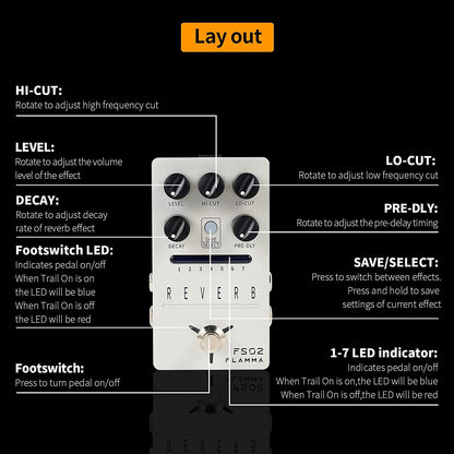 FLAMMA FS02 Reverb Guitar Pedal Stereo Digital